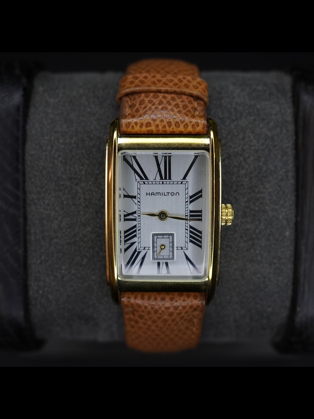 Hamilton Ardmore 6350 Gold Tone Rectangular Quartz Watch Roman Dial